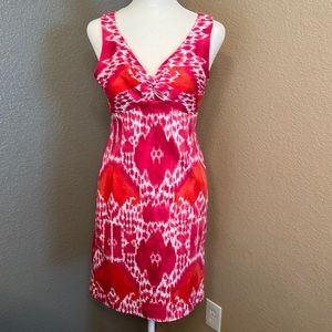 Size 4P - Jones New York - stretch pink petite pink orange white sheath dress